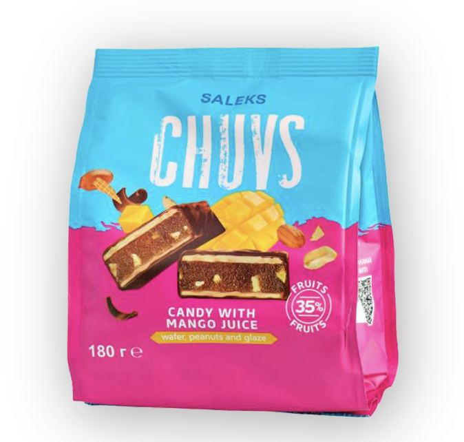 Цукерки Чавз з яблучним пюре соком манго та смаженим арахісом 180г